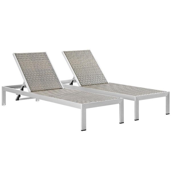 Modway Shore Outdoor Patio Aluminum Chaise, Silver and Gray - Set of 2 EEI-2477-SLV-GRY-SET